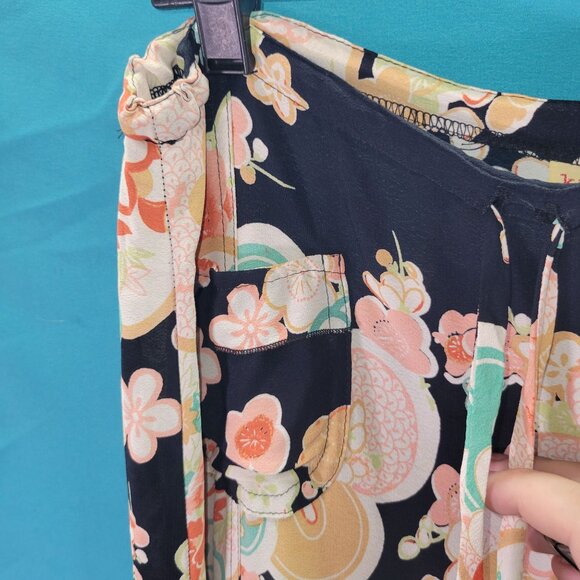 Floral Kim Stein Rayon Skirt Size 2 Black Multi-Color Mid-Length - Picture 6 of 10